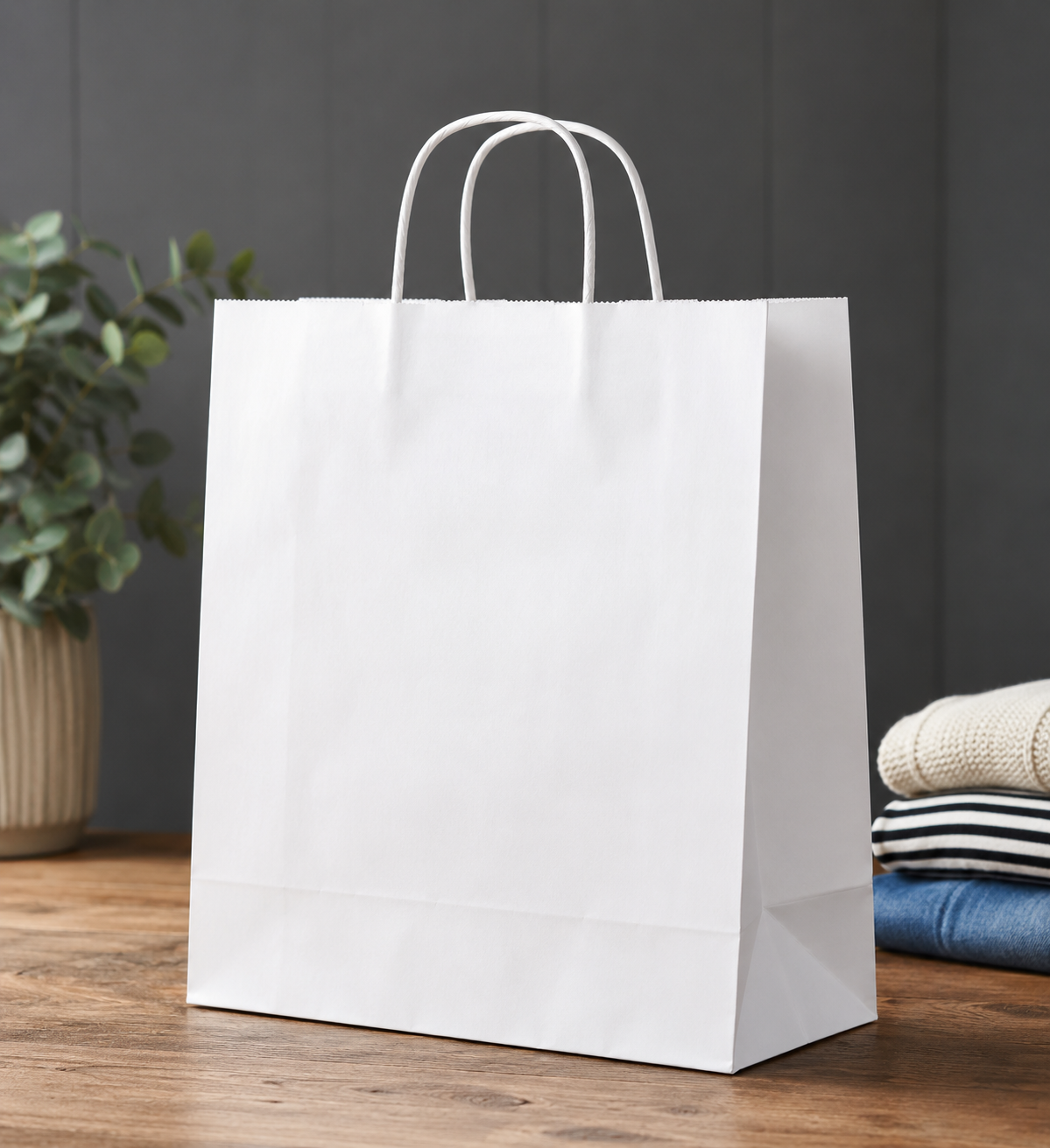 Premium 120gsm White Twist Handle Bag 320mm x 140mm x 420mm | Print On Paper Bags