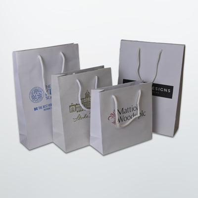 White Luxury Rope Handle Paper Bags - Printed - Print on Paper Bags