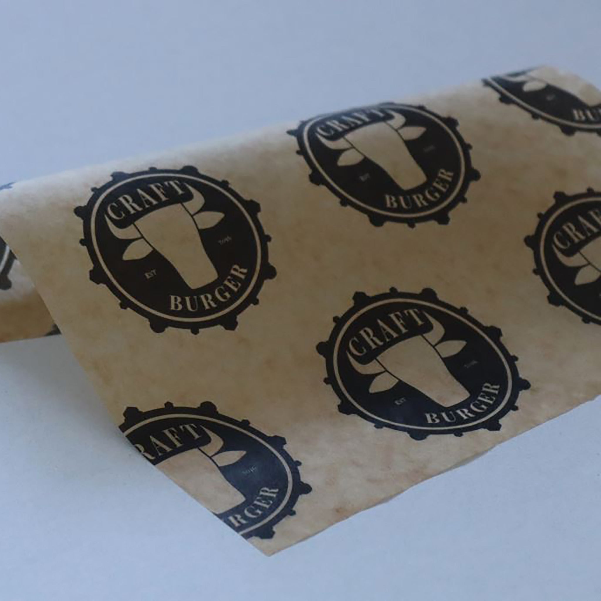 Custom Printed Kraft (Brown) Greaseproof Paper - Black Print Only - Print on Paper Bags