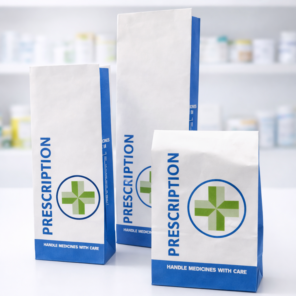 Generic Printed Prescription Bags - Block Bottom | Print On Paper Bags