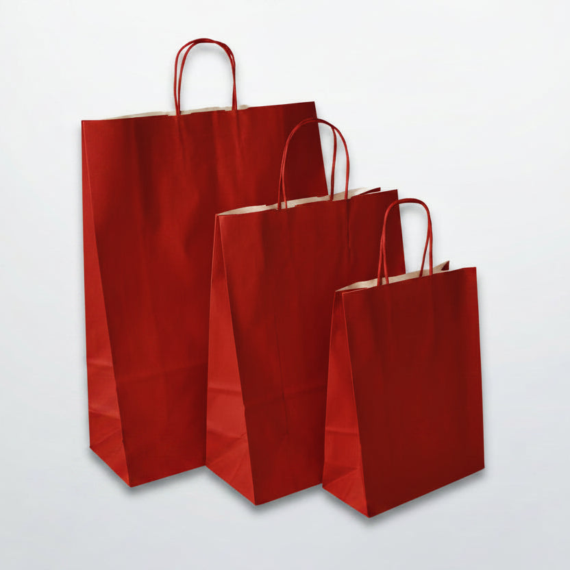 Deep Red Twist Handle Paper Carrier Bag - Plain - Print on Paper Bags