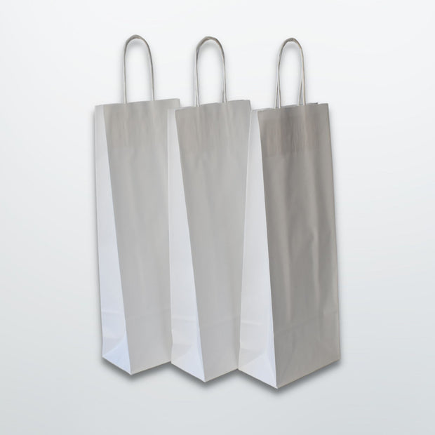 White Twist Handle Paper Wine Bottle Bag - Plain - Print on Paper Bags