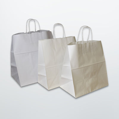 White Wide Base Twist Handle Paper Bags - Plain - Print on Paper Bags
