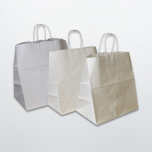 White Wide Base Twist Handle Paper Bags Plain