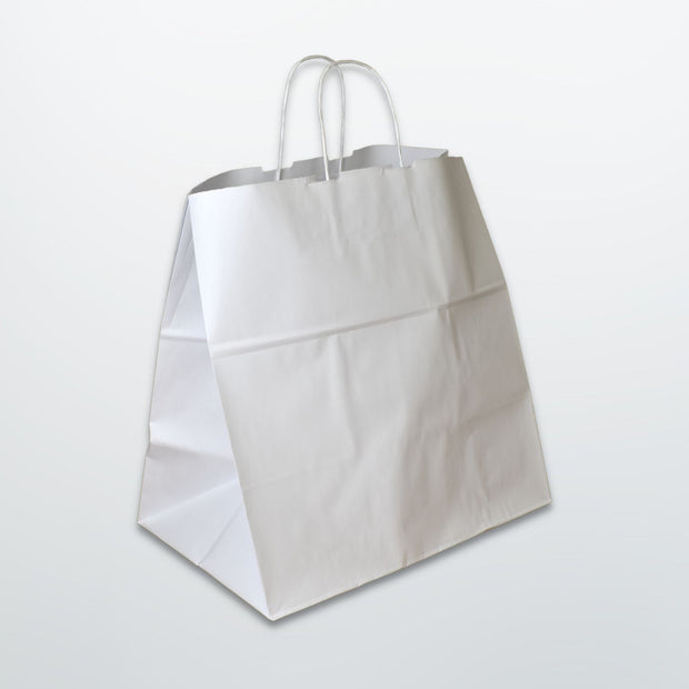 White Wide Base Twist Handle Paper Bags - Plain - Print on Paper Bags