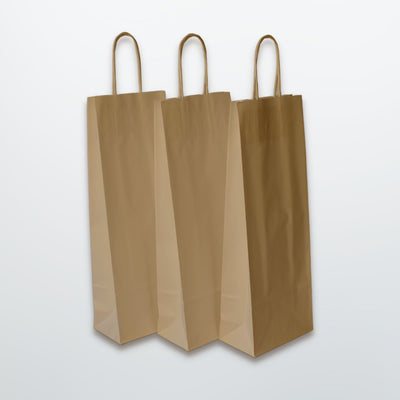 Brown Twist Handle Paper Wine Bottle Bag - Plain - Print on Paper Bags