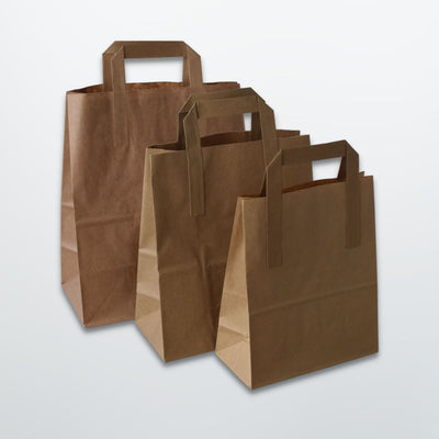 TWIST HANDLE RIBBED PAPER BLOCK BOTTOM CARRIER BAGS - WHITE or BROWN - 7 x  3 x 9