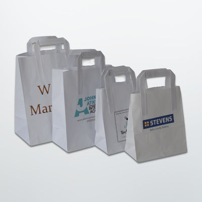 White Flat Tape Handle Paper Bags - Printed - Print on Paper Bags