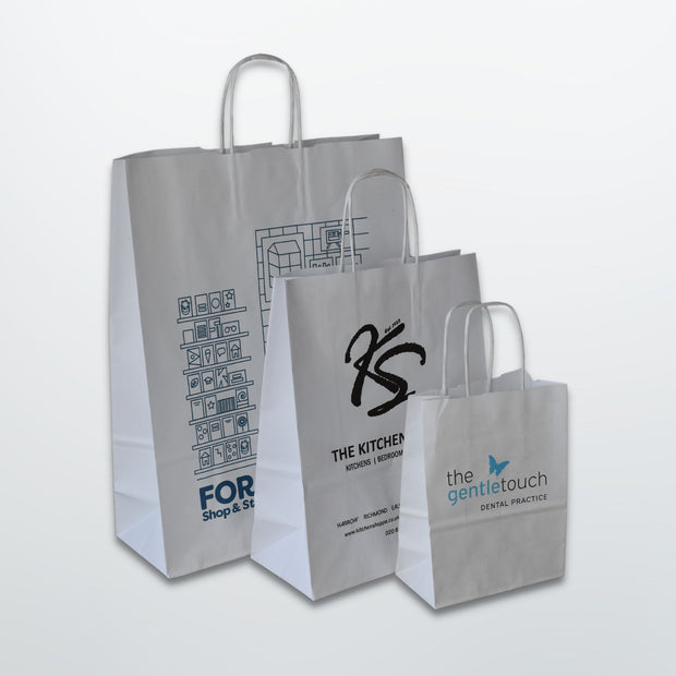 White Twist Handle Paper Carrier Bag - Printed - Print on Paper Bags